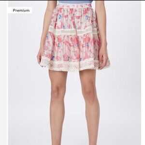 Ted Baker London Tabita Floral Print Lace Trim Mini Skirt 0